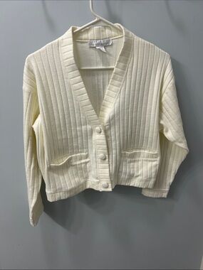 The Limited Cream Ribbed V‑Neck Cardigan